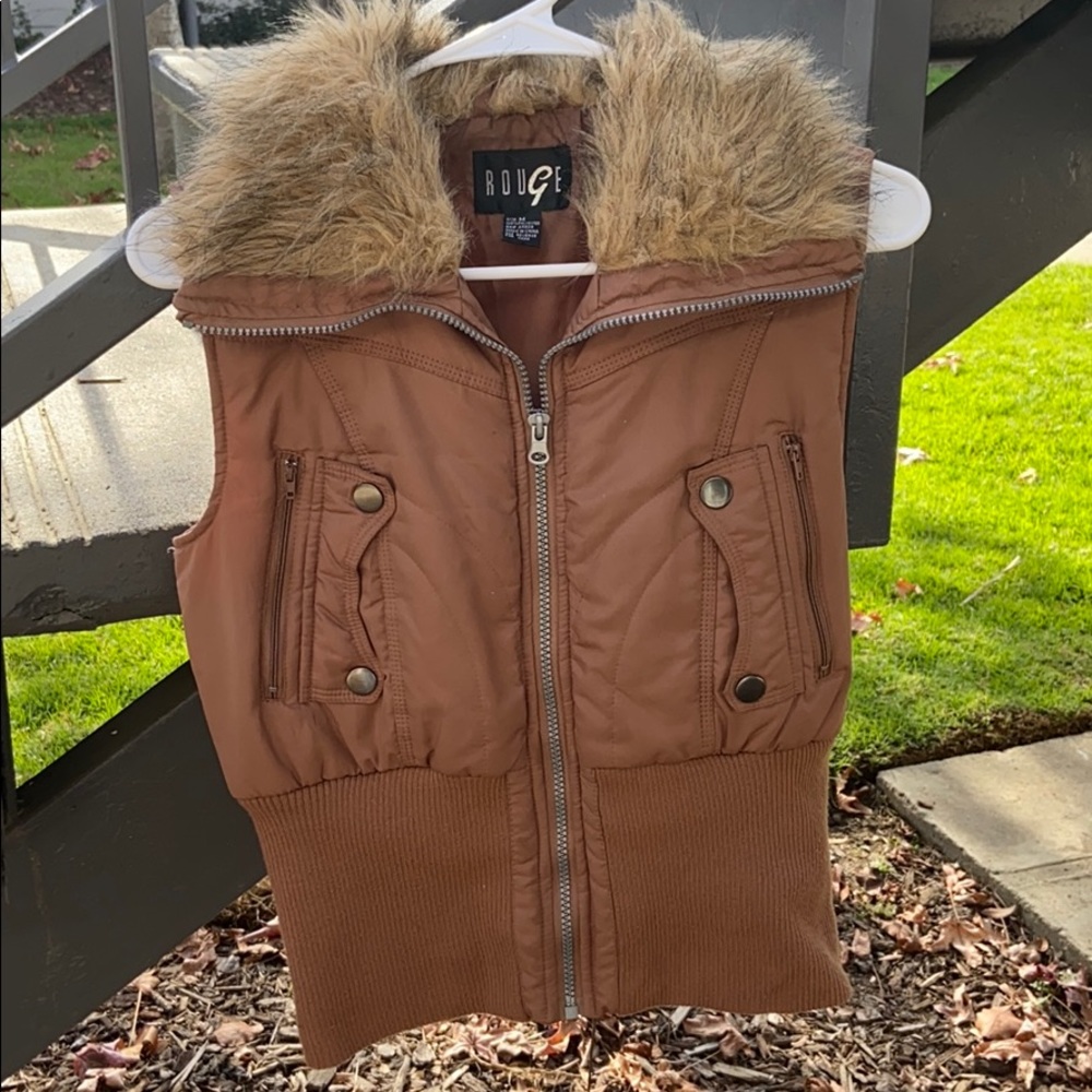 Rouge Brand Jacket Vest with Faux Fur Neckline